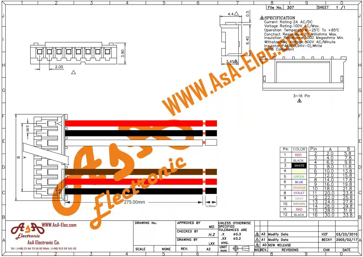 کانکتور مینیاتوری 12 پین ماده سیمدار PH 2.00 mm